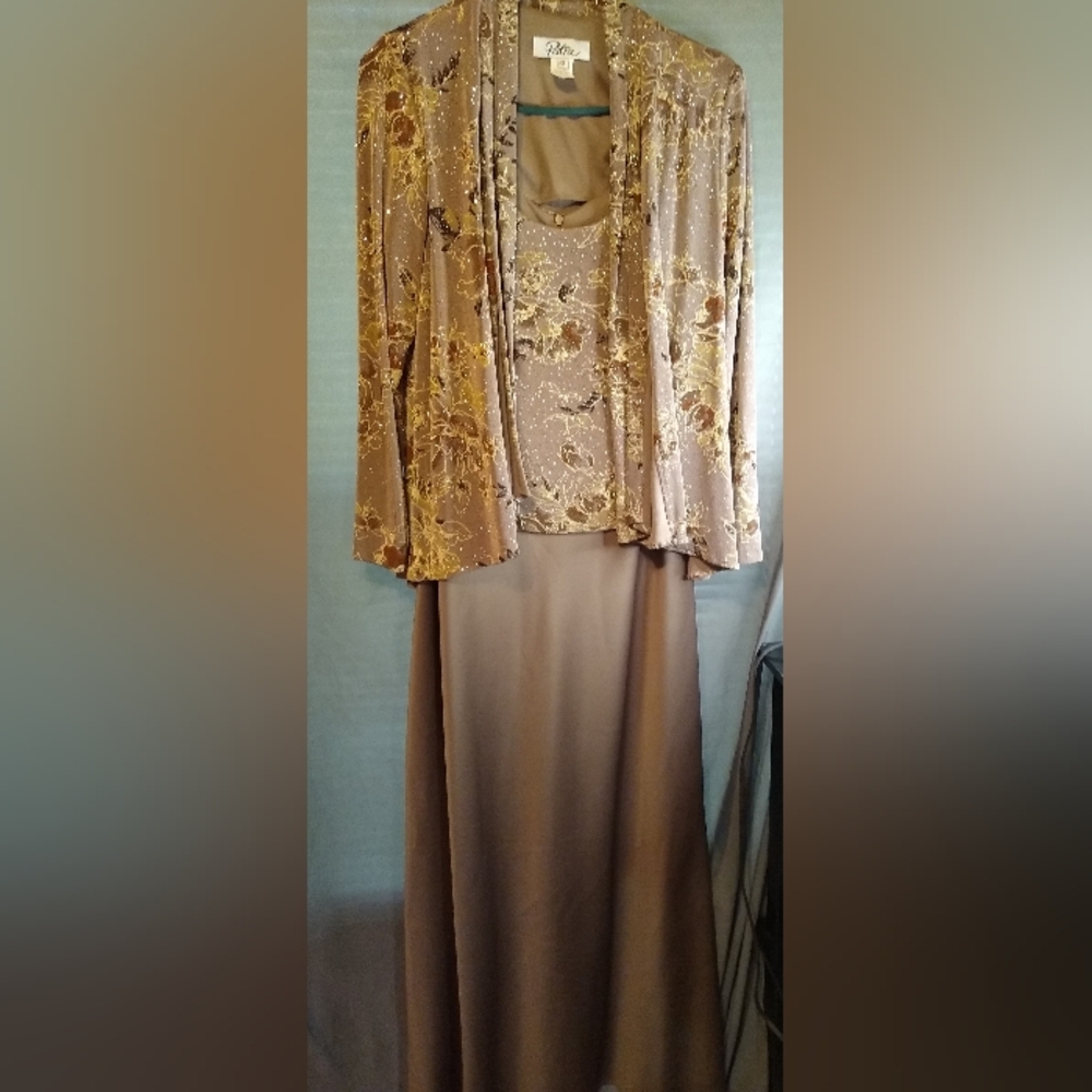 Patra Elegant Gold and Brown Evening Gown with Jacket
